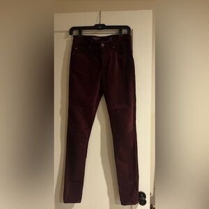 AG Adriano Goldschmied Women's Skinny Jeans in Burgundy Suede (dark plum color)